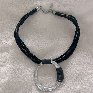 Black rope and silver statement necklace